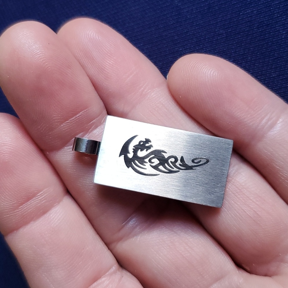 Stainless Steal Dragon Laser Etched Pendant - Matte Finish